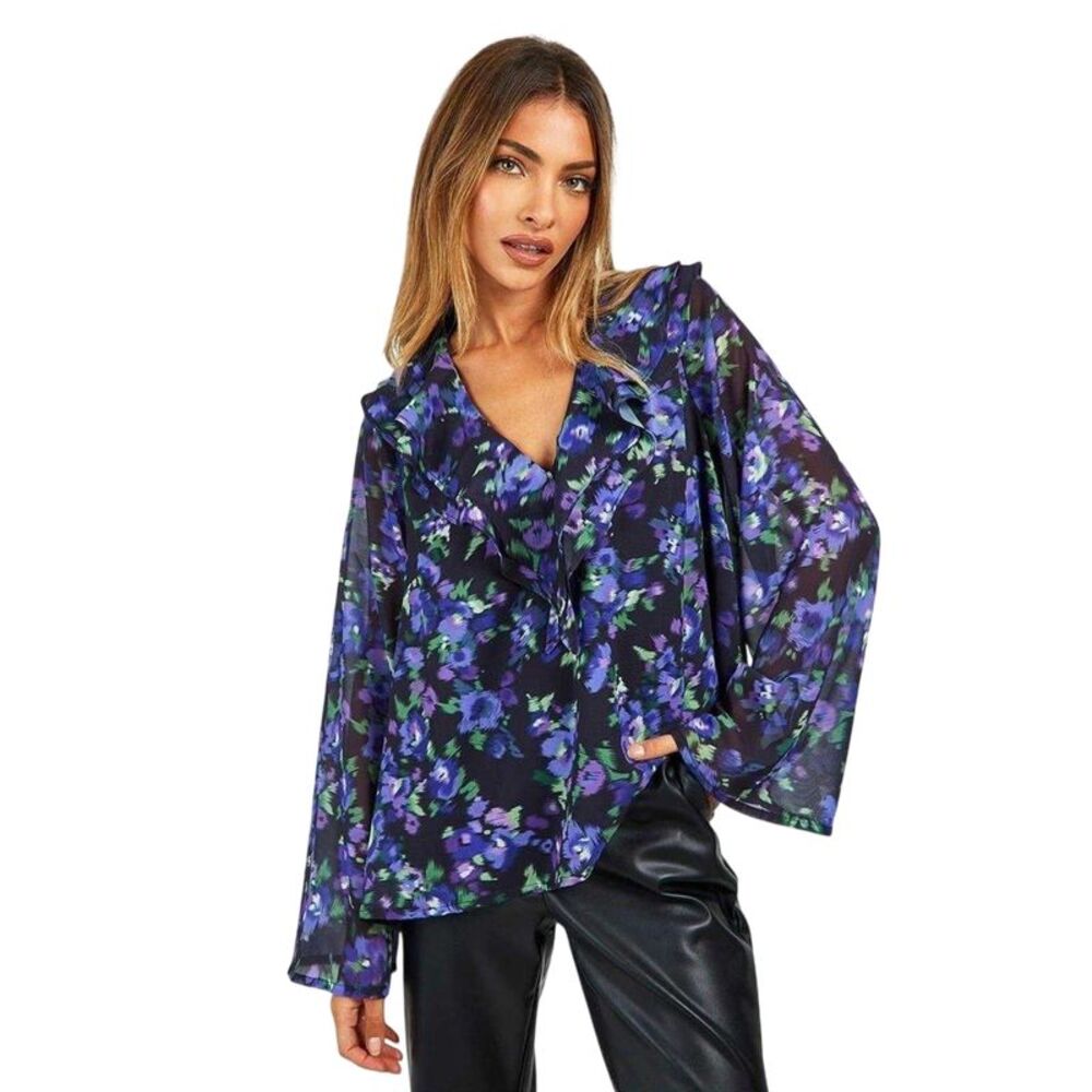 Influence Womens/Ladies Floral Ruffle Blouse / Black